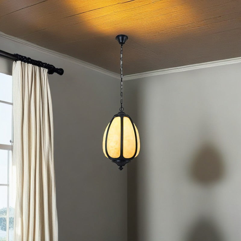 Modern Art Deco Cast Aluminum Oval Pumpkin 1-Light Pendant Light For Outdoor Patio Cuvalon