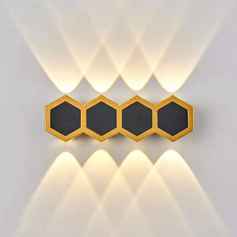 Outdoor Simple Hexagonal Combination Black Gold LED Wall Sconce Lamp Cuvalon