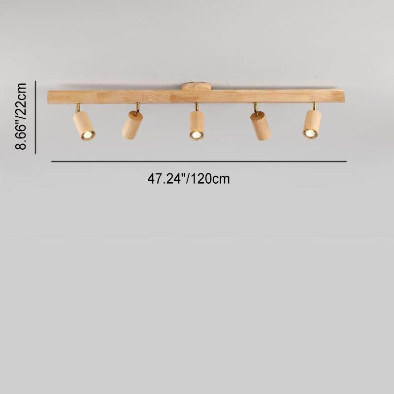 Japanese Minimalist Wooden Track Lighting LED 2/3/4/5 Light Semi-Flush Mount Ceiling Light Cuvalon