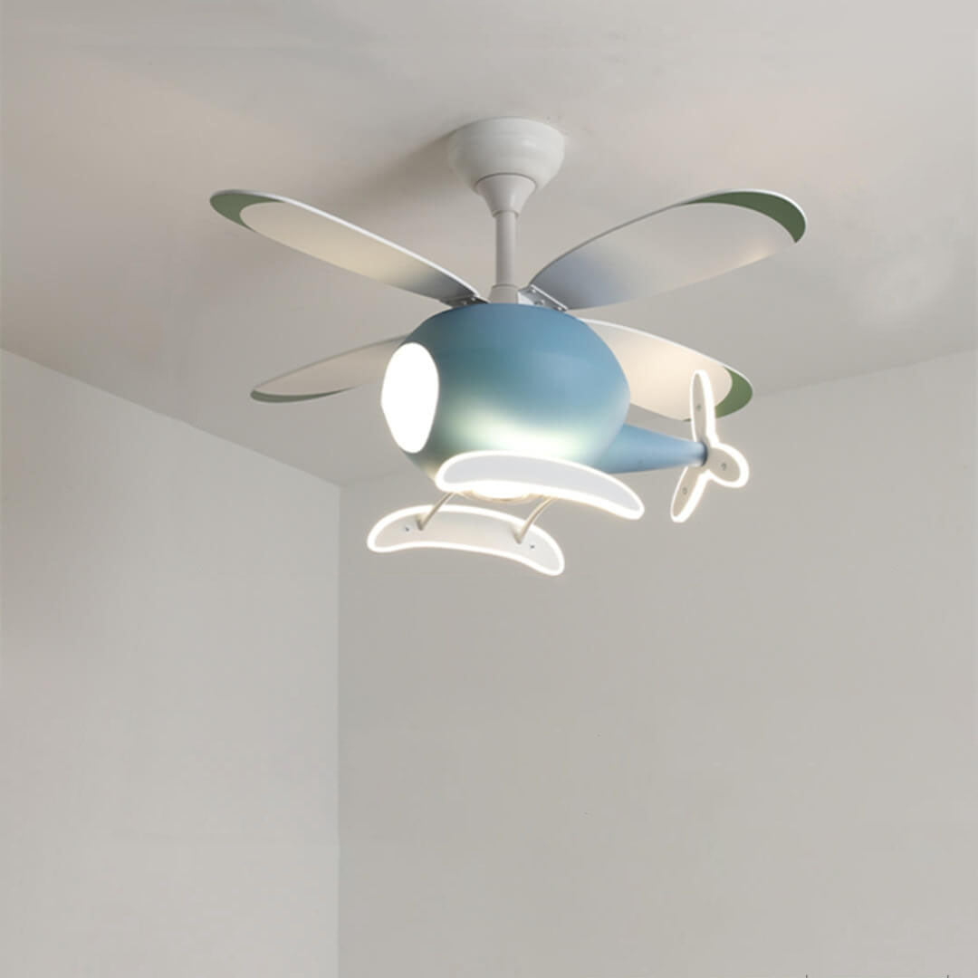 Simple Cartoon Aircraft LED Downrods Ceiling Fan Light Cuvalon
