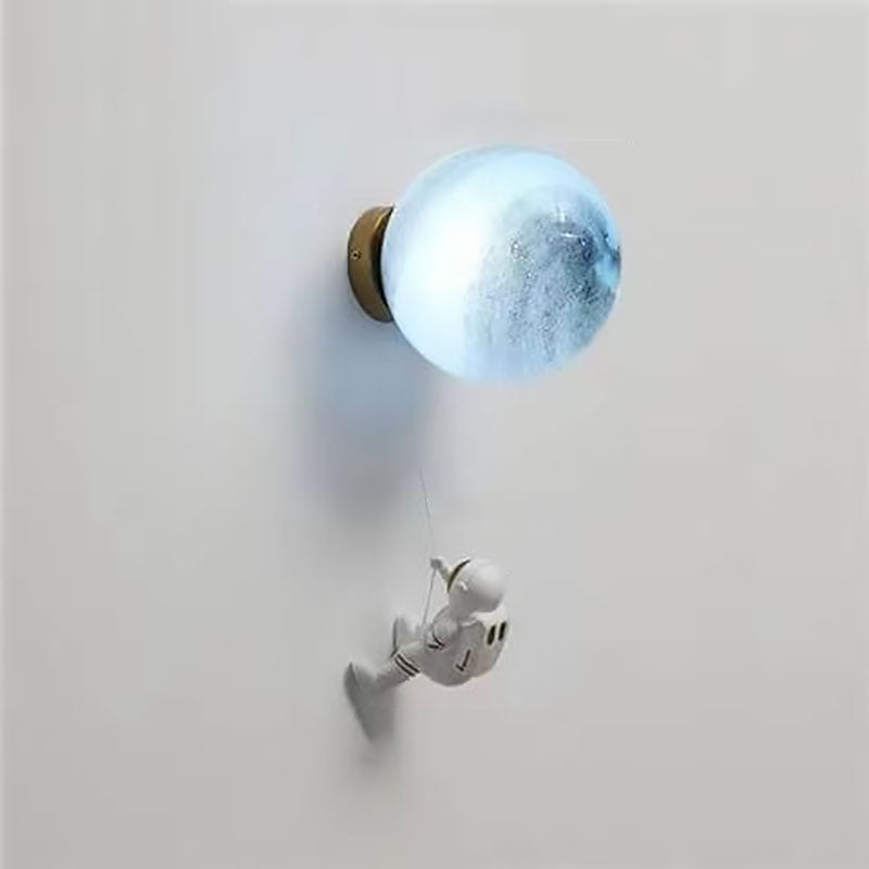 Contemporary Creative 3D Printed Moon Shade Resin Astronaut 1-Light Wall Sconce Lamp For Bedroom Cuvalon