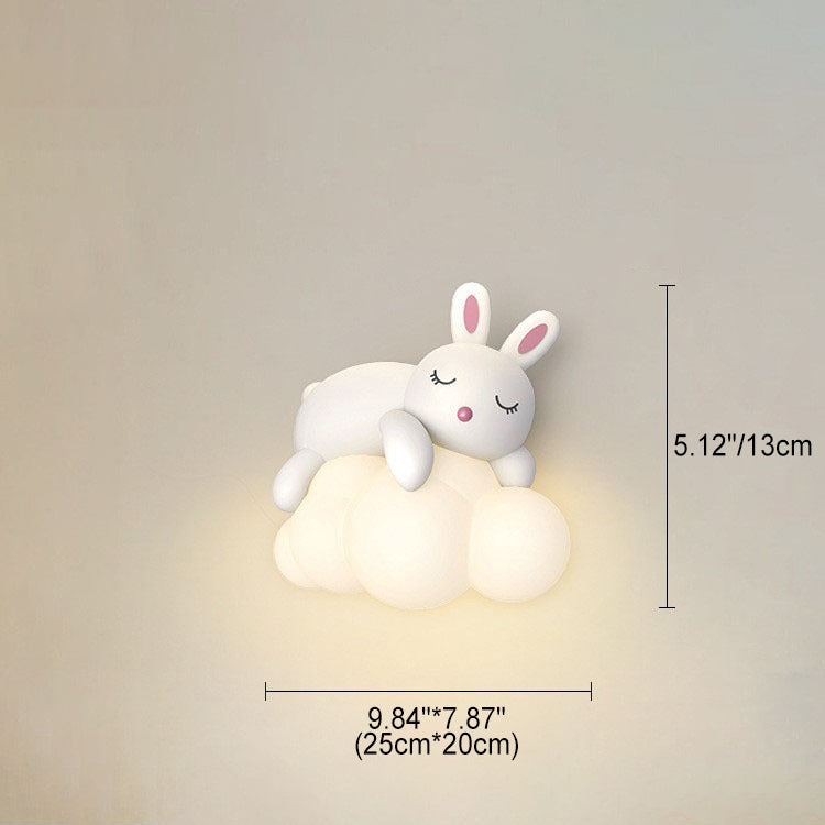 Contemporary Nordic Kids Resin PE Bear Rabbit LED Wall Sconce Lamp For Bedroom Cuvalon