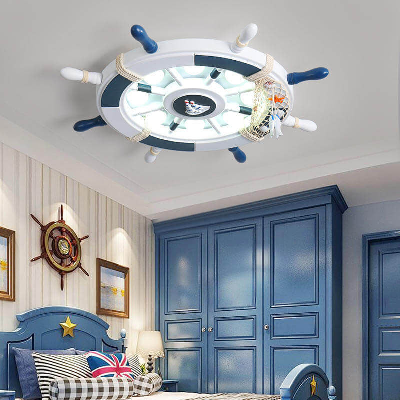 Creative Cartoon Plastic Sailboat Helmsman LED Flush Mount Ceiling Light Cuvalon