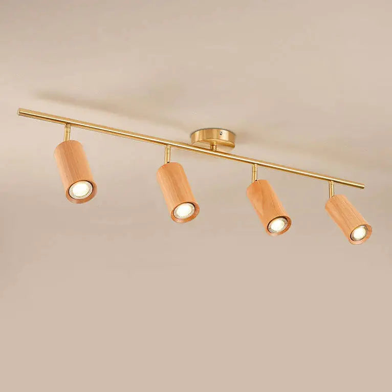Nordic Minimalist Walnut Wood Spotlight Linear Track 1/2/3/4 Light LED Semi-Flush Mount Ceiling Light Cuvalon