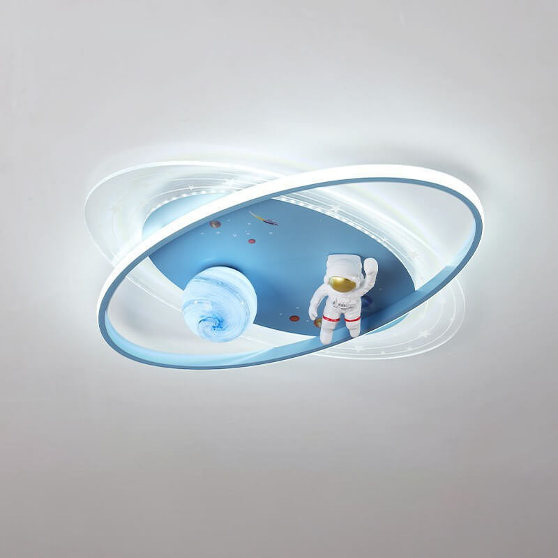 Childlike Cartoon Resin Astronaut Round Acrylic LED Flush Mount Ceiling Light Cuvalon