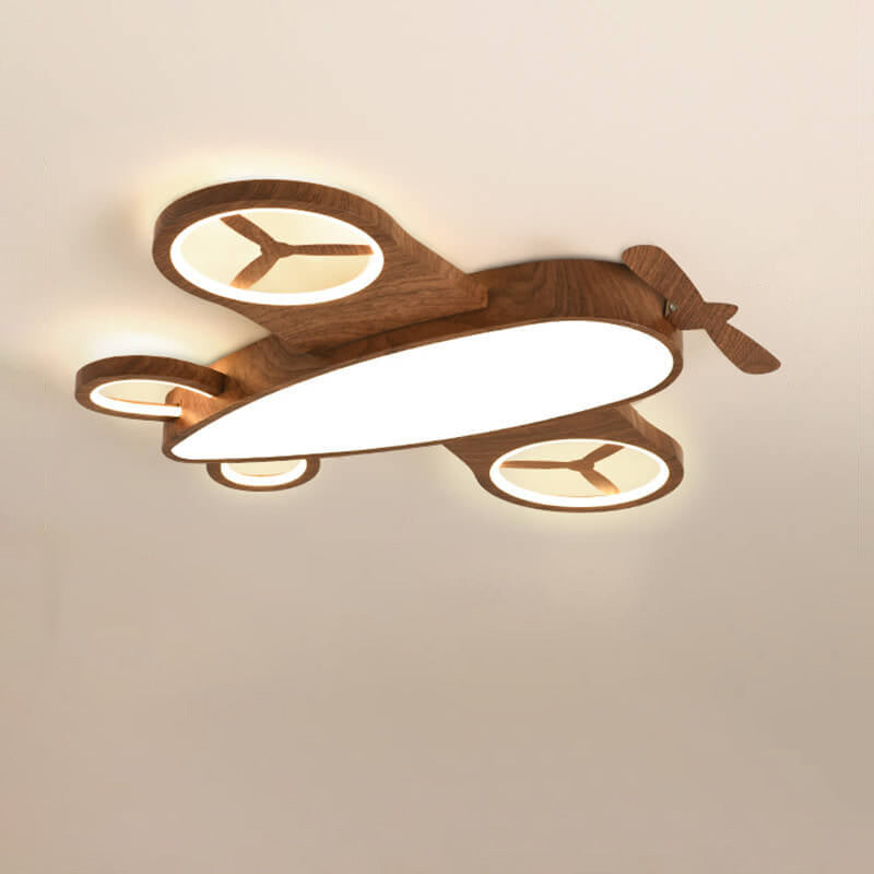 Cartoon Creative Wood Grain Aircraft LED Kids Flush Mount Ceiling Light Cuvalon