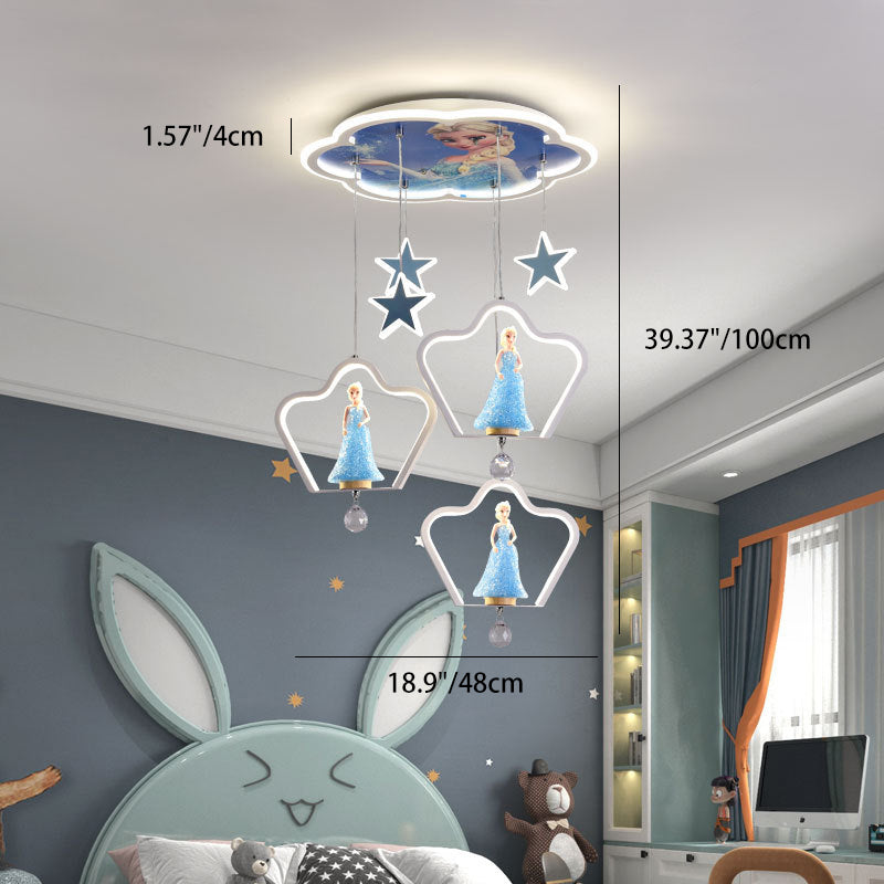Contemporary Creative Cartoon Princess Elsa Acrylic Round Shade LED Flush Mount Ceiling Light For Bedroom Cuvalon