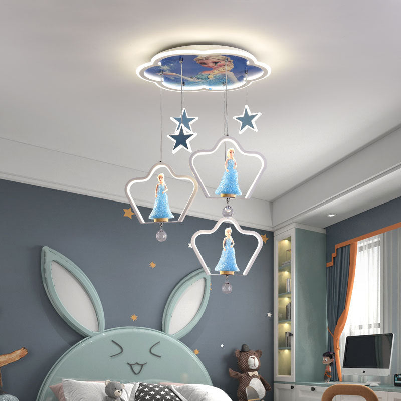 Contemporary Creative Cartoon Princess Elsa Acrylic Round Shade LED Flush Mount Ceiling Light For Bedroom Cuvalon