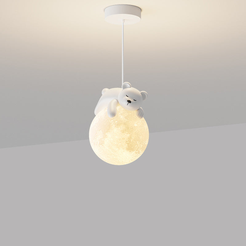 Contemporary Creative Resin Animal Rabbit Moon 1-Light Kids Pendant Light For Living Room Cuvalon