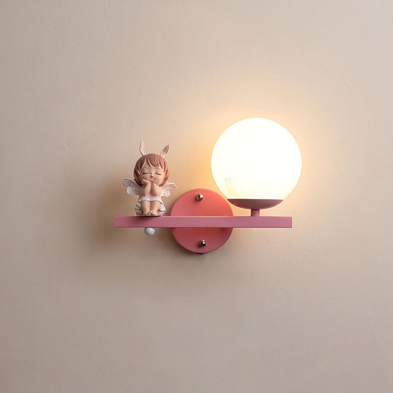 Contemporary Creative Kids Girls Unicorn Orb Resin Iron Glass 1-Light Wall Sconce Lamp For Bedroom Cuvalon