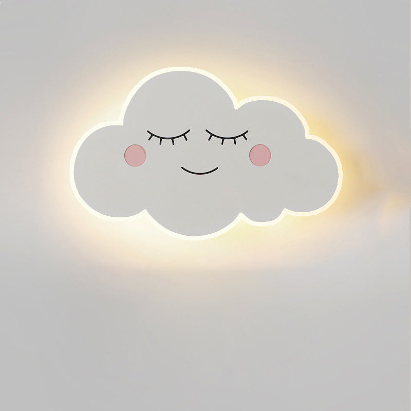 Contemporary Creative Cartoon Smiley Cloud Iron Acrylic Shade LED Kids Wall Sconce Lamp For Bedroom Cuvalon