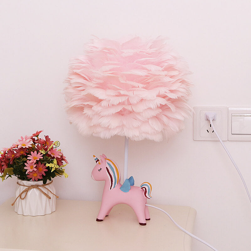 Modern Creative Unicorn Feather Children 1-Light Table Lamp Cuvalon