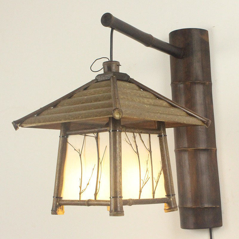 Traditional Rustic Cottage Bamboo 1-Light Wall Sconce Lamp For Outdoor Patio Cuvalon