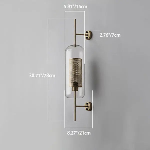 Contemporary Industrial Cylinder Glass Shade Iron Finish Frame 1-Light Wall Sconce Lamp For Bedroom Cuvalon