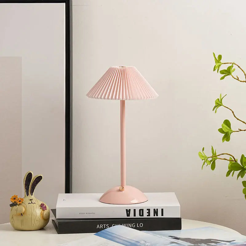 Contemporary Scandinavian Rechargeable Iron Fabric Conic Pleated 1-Light Table Lamp For Bedside Cuvalon