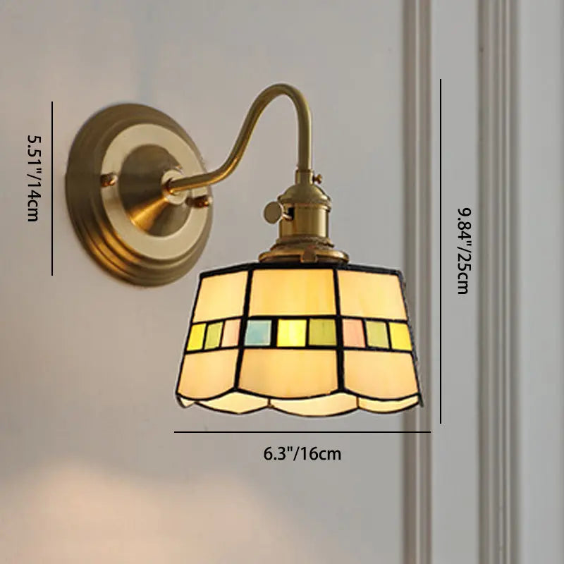 Traditional Tiffany Round Copper Glass 1-Light Wall Sconce Lamp For Living Room Cuvalon