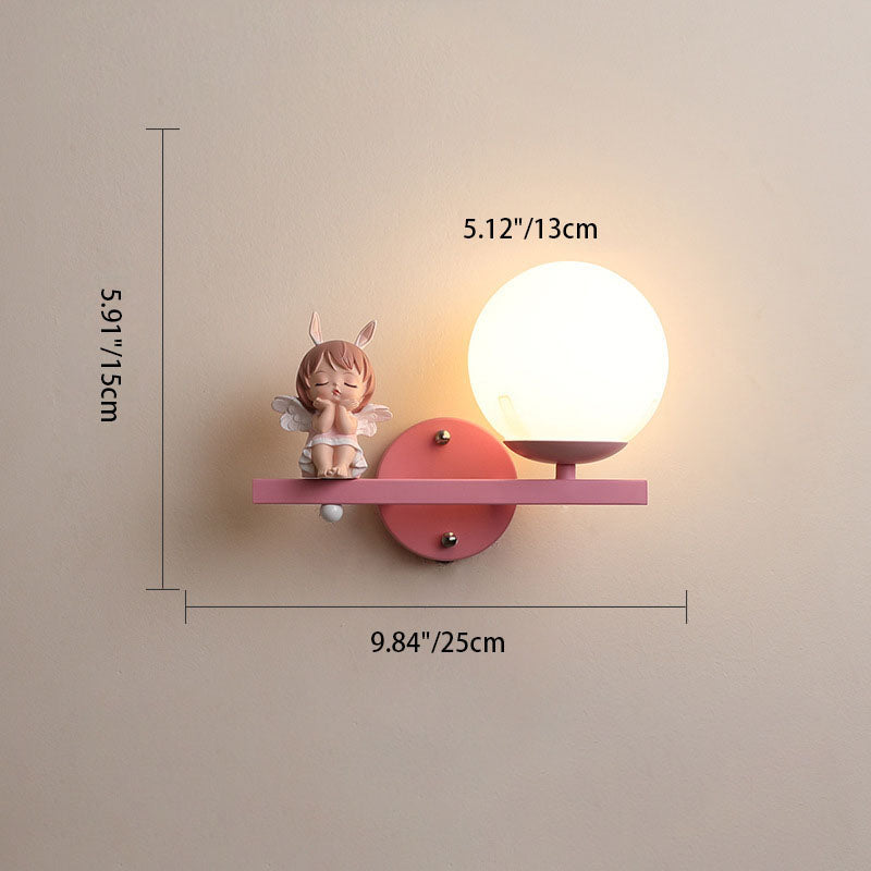 Contemporary Creative Kids Girls Unicorn Orb Resin Iron Glass 1-Light Wall Sconce Lamp For Bedroom Cuvalon