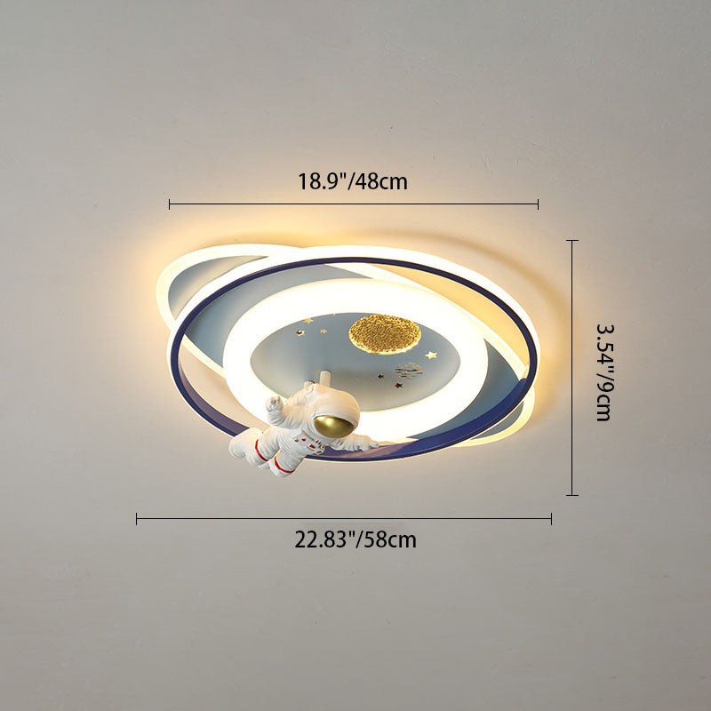 Modern Creative Kids Iron Cartoon Astronaut Rocket LED Flush Mount Ceiling Light Cuvalon