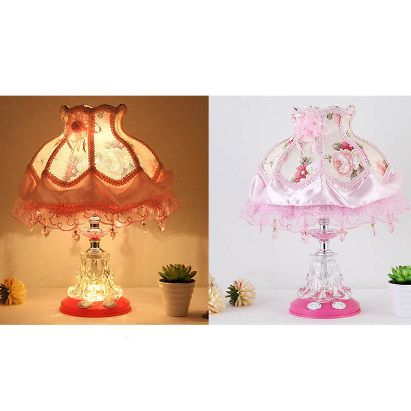 European Style Wedding Fabric Glass 1-Light Table Lamp Cuvalon