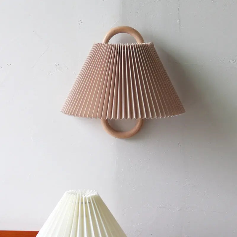Modern Original Solid Wood Pleated Semi-Circle 1-Light Wall Sconce Lamp Cuvalon