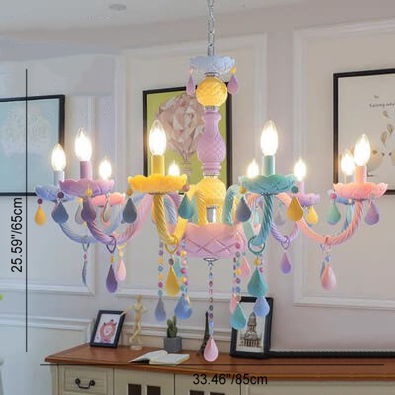 Modern Children's Princess Macaroon Candelabra Crystal Glass 5/6/8/10/12/15 Light Chandelier Cuvalon