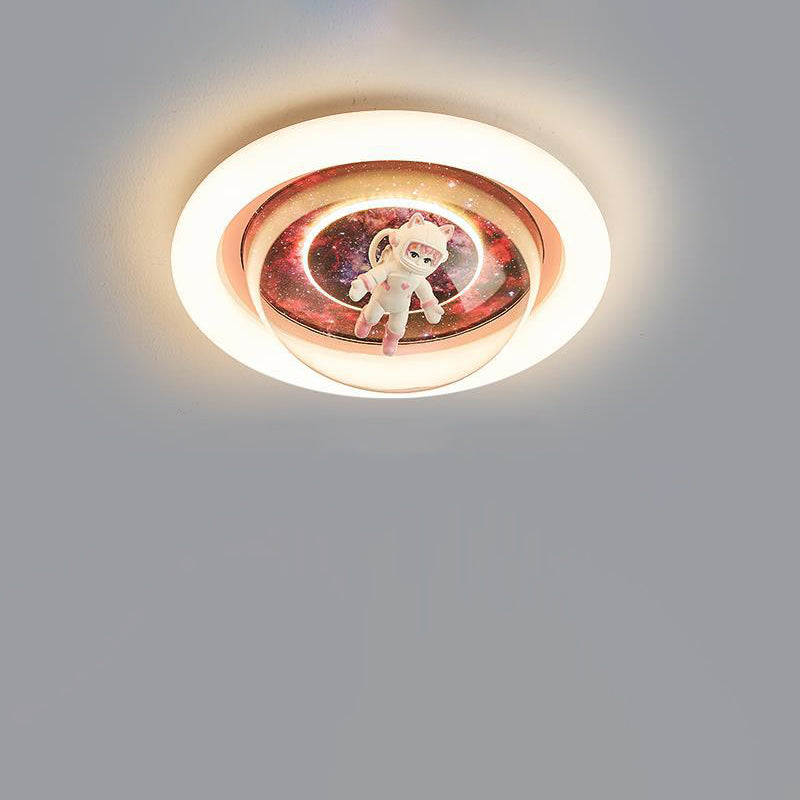 Contemporary Creative Cartoon Planet Resin Astronaut Acrylic Round Shade LED Kids Flush Mount Ceiling Light For Bedroom Cuvalon