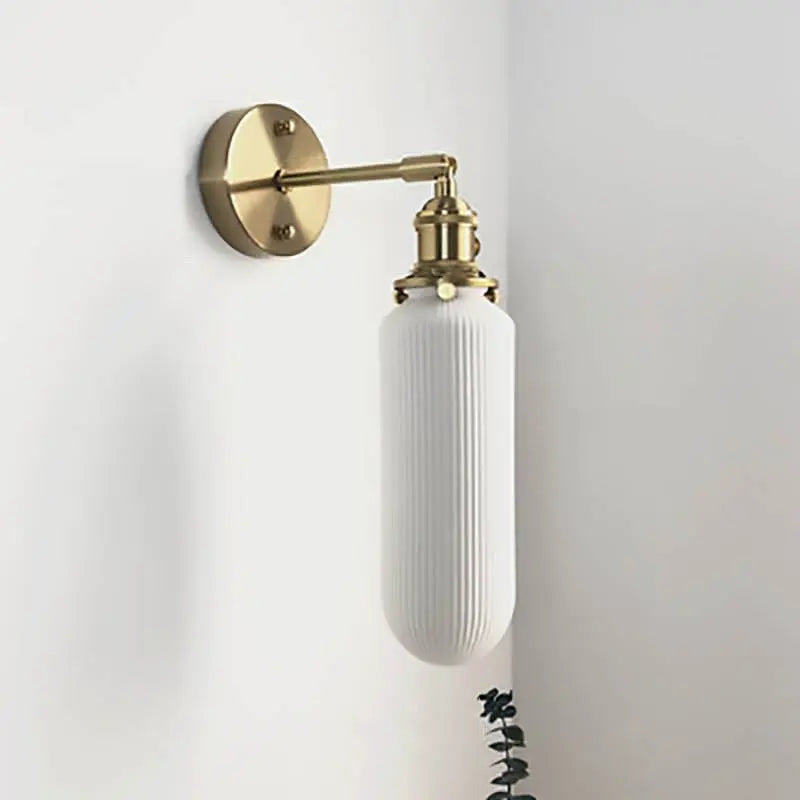 Japanese Retro Minimalist Cylinder Oval Brass Lucite 1-Light Wall Sconce Lamp Cuvalon