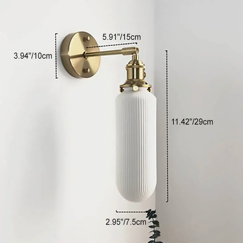 Japanese Retro Minimalist Cylinder Oval Brass Lucite 1-Light Wall Sconce Lamp Cuvalon