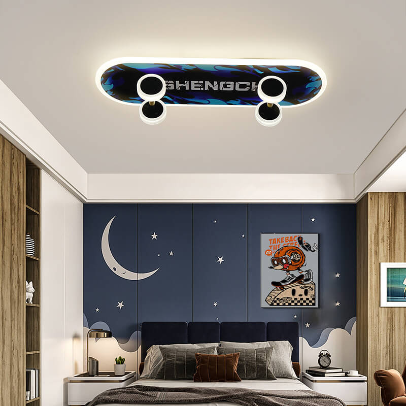 Creative Cartoon Skateboard Acrylic LED Kids Flush Mount Ceiling Light Cuvalon