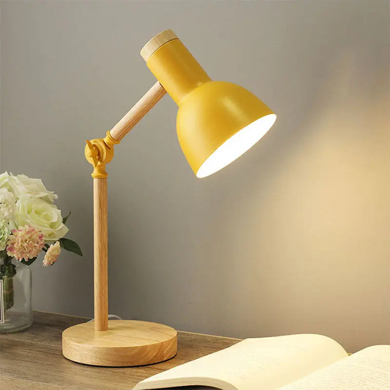 Contemporary Nordic Iron Semi-Circular Shade Wooden Base 1-Light Table Lamp For Study Cuvalon
