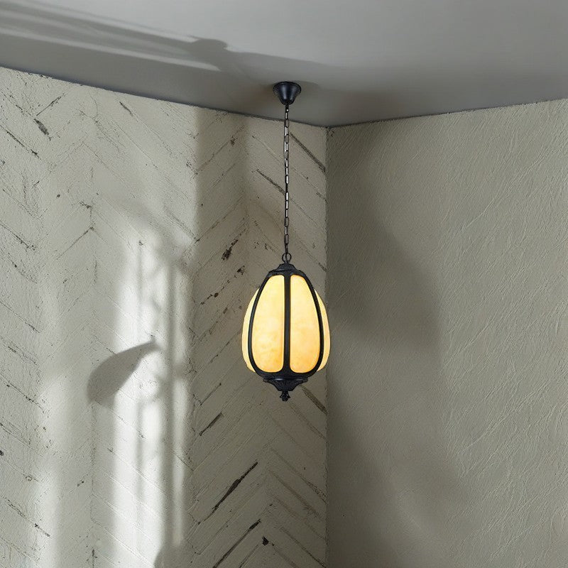 Modern Art Deco Cast Aluminum Oval Pumpkin 1-Light Pendant Light For Outdoor Patio Cuvalon
