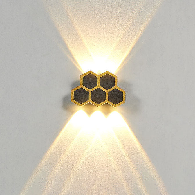 Outdoor Simple Hexagonal Combination Black Gold LED Wall Sconce Lamp Cuvalon