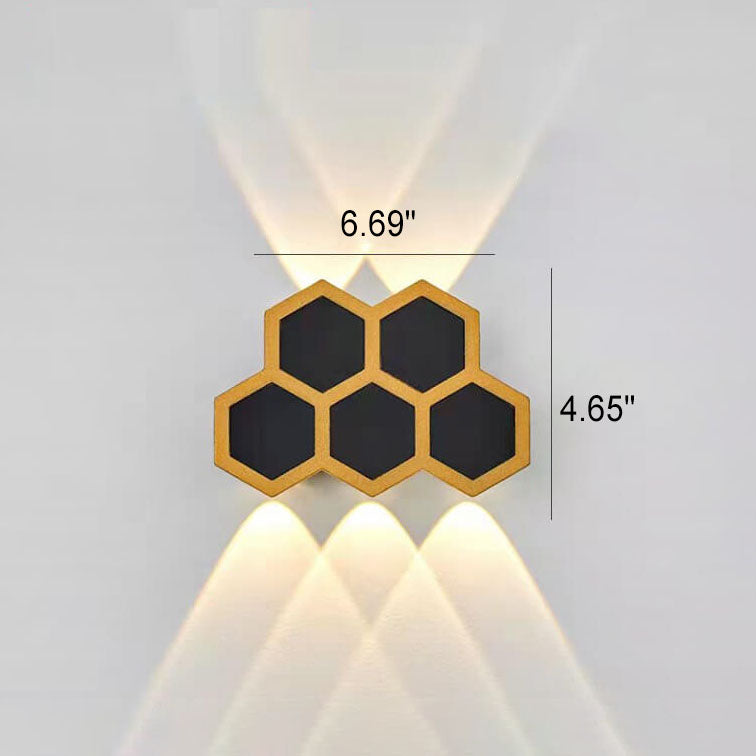 Outdoor Simple Hexagonal Combination Black Gold LED Wall Sconce Lamp Cuvalon