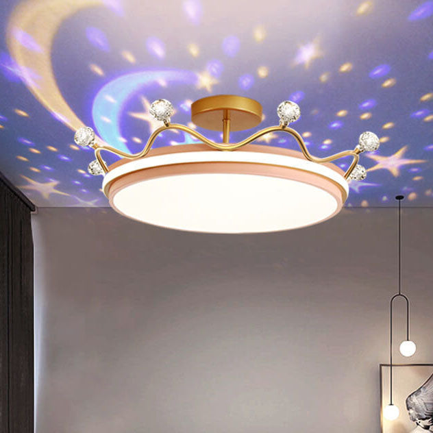 Contemporary Creative Kids Crown Iron Acrylic LED Semi-Flush Mount Ceiling Light For Bedroom Cuvalon