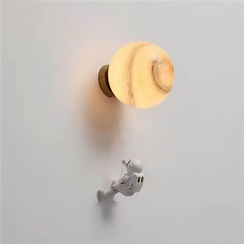 Contemporary Creative 3D Printed Moon Shade Resin Astronaut 1-Light Wall Sconce Lamp For Bedroom Cuvalon