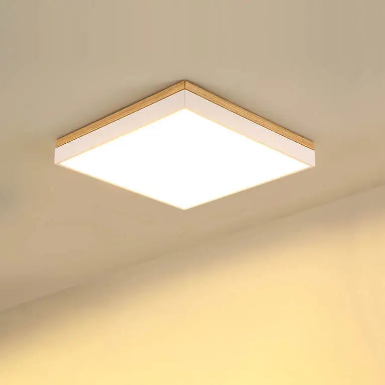 Modern Minimalist Solid Wood Acrylic Square Rectangle LED Flush Mount Ceiling Light for Living Room Cuvalon