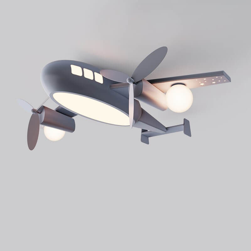 Nordic Creative Kids Cartoon Wrought Iron Airplane LED Flush Mount Ceiling Light Cuvalon