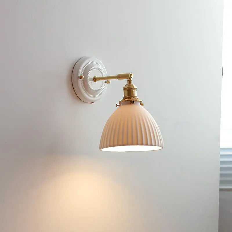 Traditional Vintage Round Ceramic Brass 1-Light Wall Sconce Lamp for Living Room Cuvalon