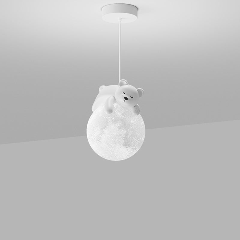 Contemporary Creative Resin Animal Rabbit Moon 1-Light Kids Pendant Light For Living Room Cuvalon