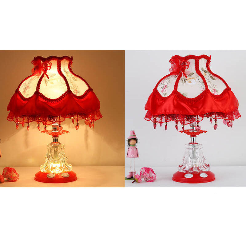 European Style Wedding Fabric Glass 1-Light Table Lamp Cuvalon