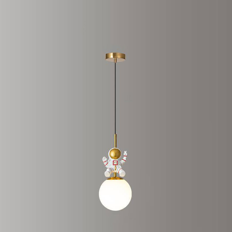 Contemporary Nordic Kids Orb Astronaut Iron Resin 1-Light Pendant Light For Bedroom Cuvalon