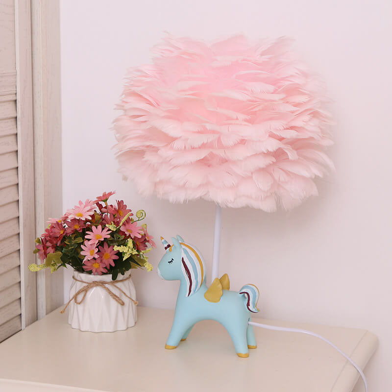 Modern Creative Unicorn Feather Children 1-Light Table Lamp Cuvalon