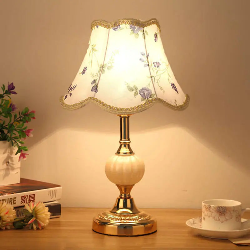 Nordic Vintage Floral Glass Fabric 1-Light Table Lamp Cuvalon