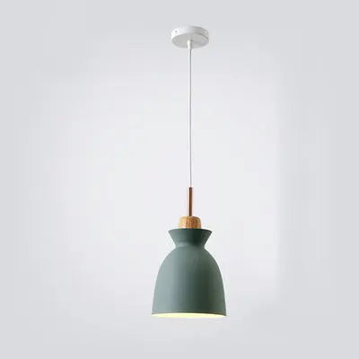 Contemporary Nordic Oak Wood Iron Bell Cone Dome 1-Light Pendant Light For Living Room Cuvalon