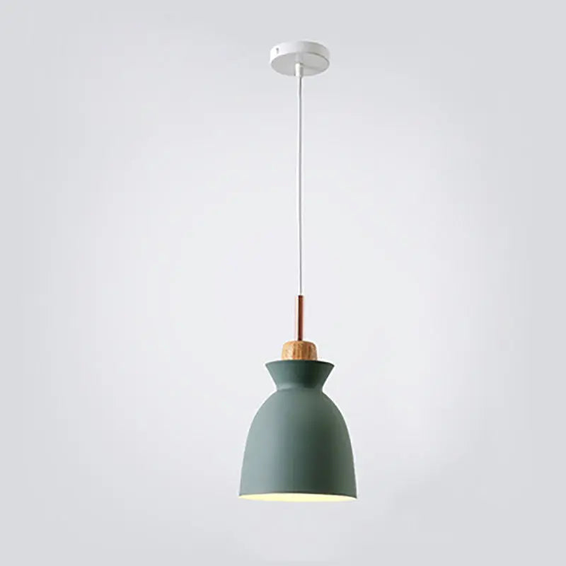 Contemporary Nordic Oak Wood Iron Bell Cone Dome 1-Light Pendant Light For Living Room Cuvalon