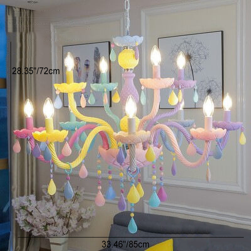 Modern Children's Princess Macaroon Candelabra Crystal Glass 5/6/8/10/12/15 Light Chandelier Cuvalon