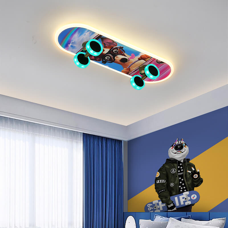 Creative Cartoon Skateboard Acrylic LED Kids Flush Mount Ceiling Light Cuvalon