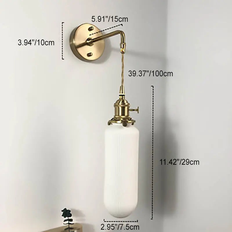 Japanese Retro Minimalist Cylinder Oval Brass Lucite 1-Light Wall Sconce Lamp Cuvalon