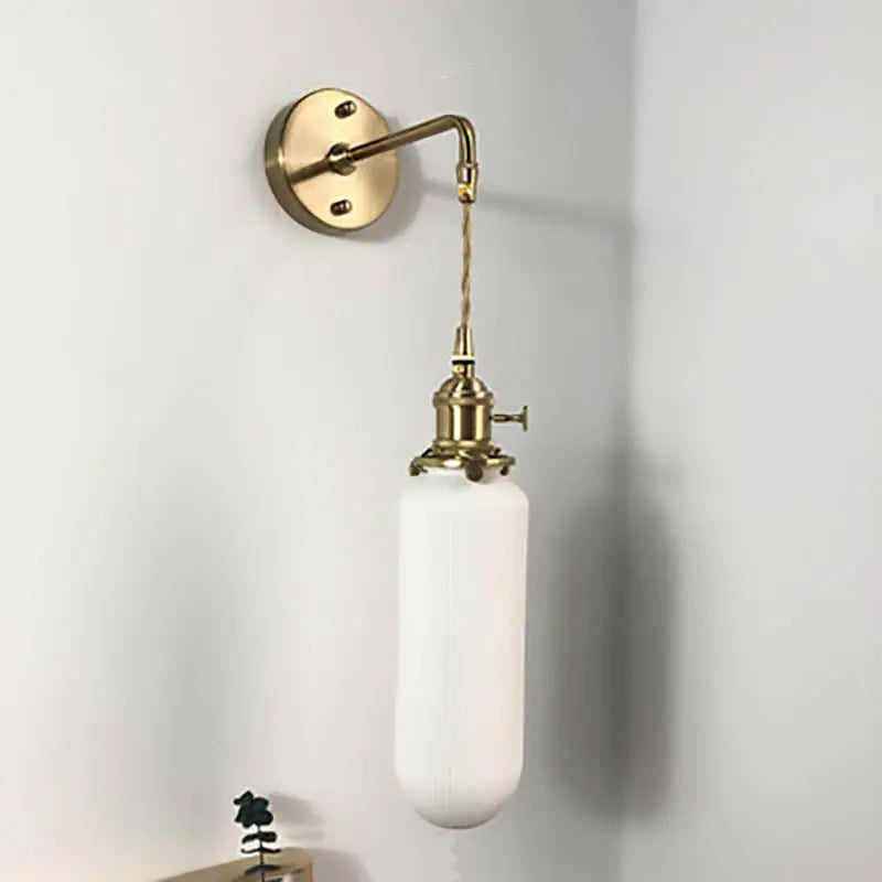 Japanese Retro Minimalist Cylinder Oval Brass Lucite 1-Light Wall Sconce Lamp Cuvalon
