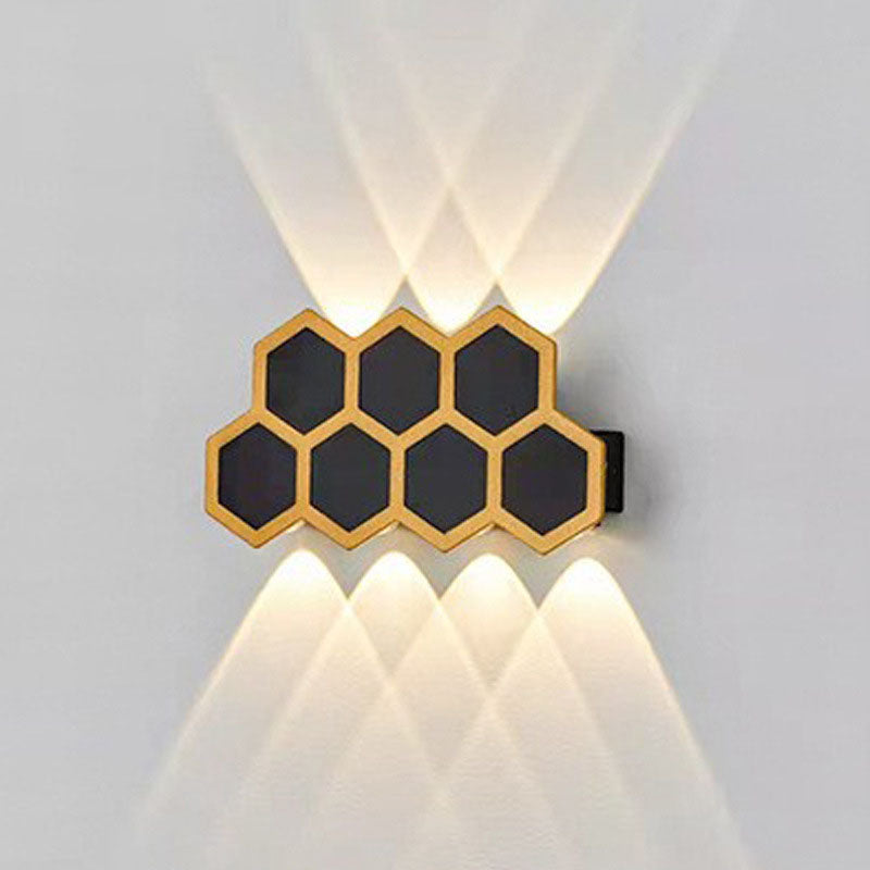 Outdoor Simple Hexagonal Combination Black Gold LED Wall Sconce Lamp Cuvalon